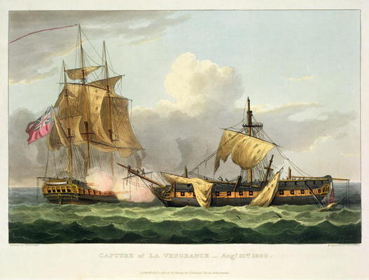 The Capture of La Vengeance, August 21st 1800, engraved by Thomas Sutherland for J. Jenkins's 'Naval a Thomas Whitcombe
