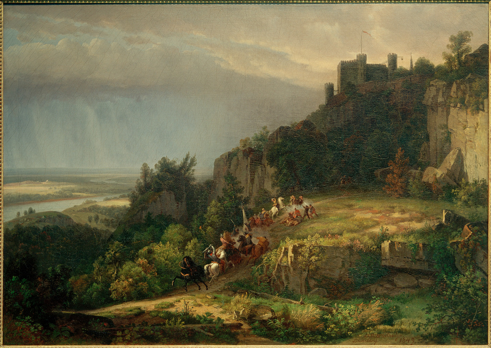 Kampf vor der Burg (Burg Drachenfels) a Thomas Worthington Whittredge