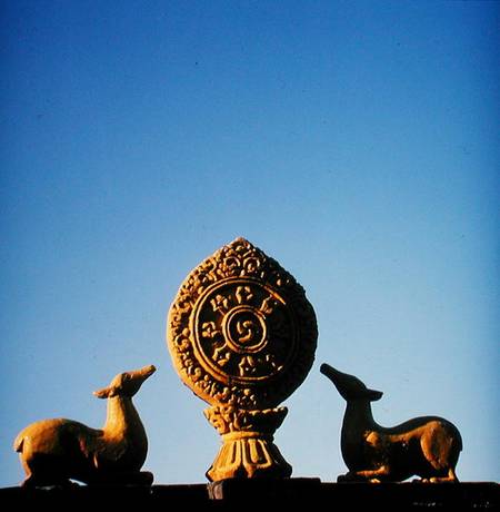 A 'Cakra' on the roof of a Lamasery in northern India, founded by Tibetans in exile a Tibetan Art