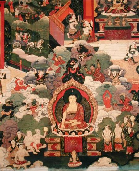 Life of Buddha Sakymuni, the Armies of Mara Attacking the Blessed a Tibetan Art
