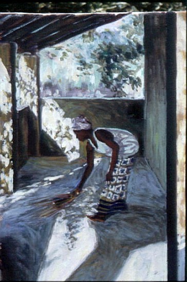 Girl Sweeping I, 2002 (oil on canvas) (see also 188680-681)  a Tilly  Willis