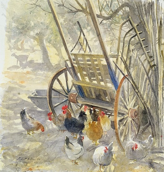 Chickens under Majorcan Cart, 1994 (w/c)  a Tim  Scott Bolton