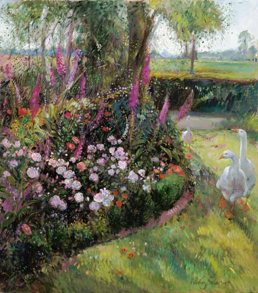 Rose Bed and Geese, 1992  a Timothy  Easton