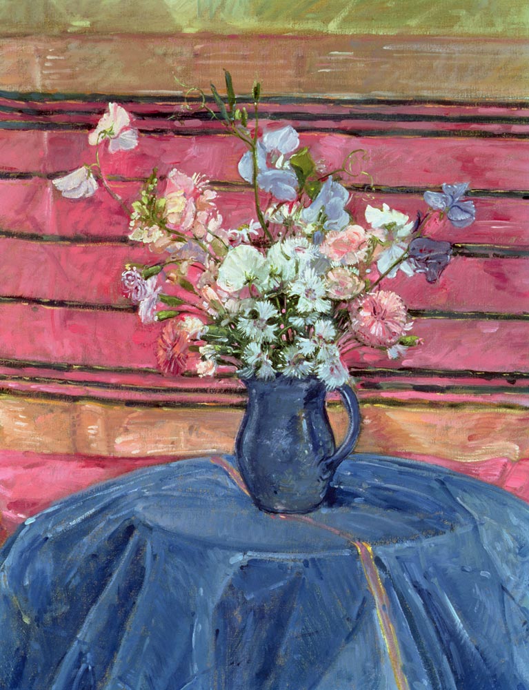 Sweet Peas and Pinks (oil on canvas)  a Timothy  Easton