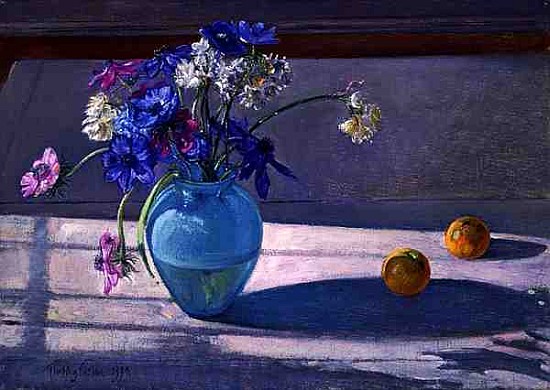 Anemones and a Blue Glass Vase, 1994 (oil on canvas)  a Timothy  Easton