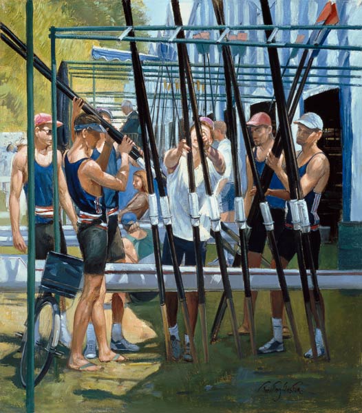 Collecting Oars (oil on canvas)  a Timothy  Easton