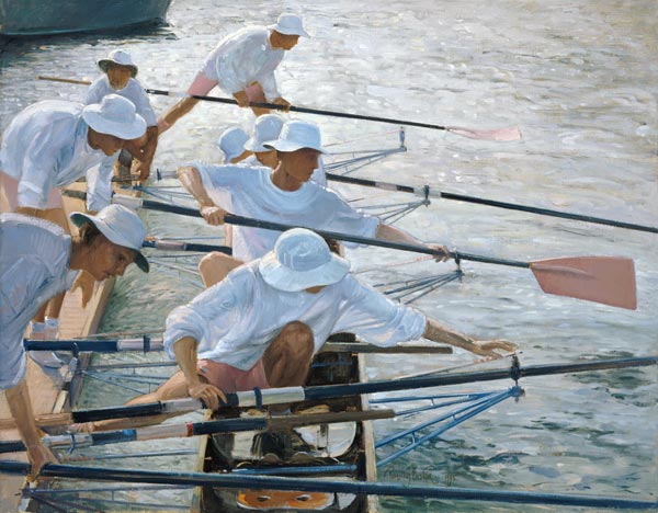 Securing Oars, Henley (oil on canvas)  a Timothy  Easton