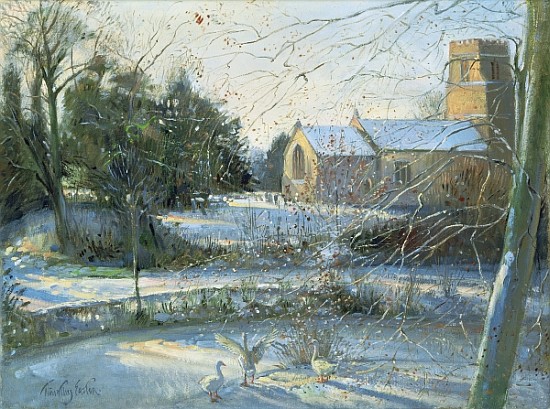 The Frozen Moat, Bedfield (oil on canvas)  a Timothy  Easton