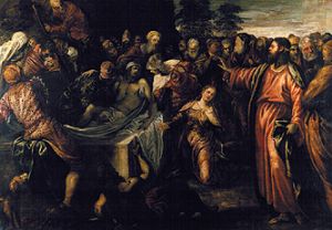 The Auferweckung of the Lazarus. a Tintoretto (alias Jacopo Robusti)