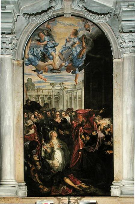 Saint Agnes revives the son of the Prefect of Rome a Tintoretto (alias Jacopo Robusti)