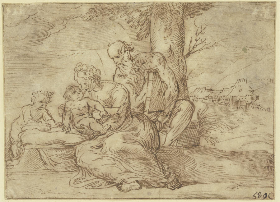 Die Heilige Familie mit dem Johannesknaben unter einem Baum a Tizian