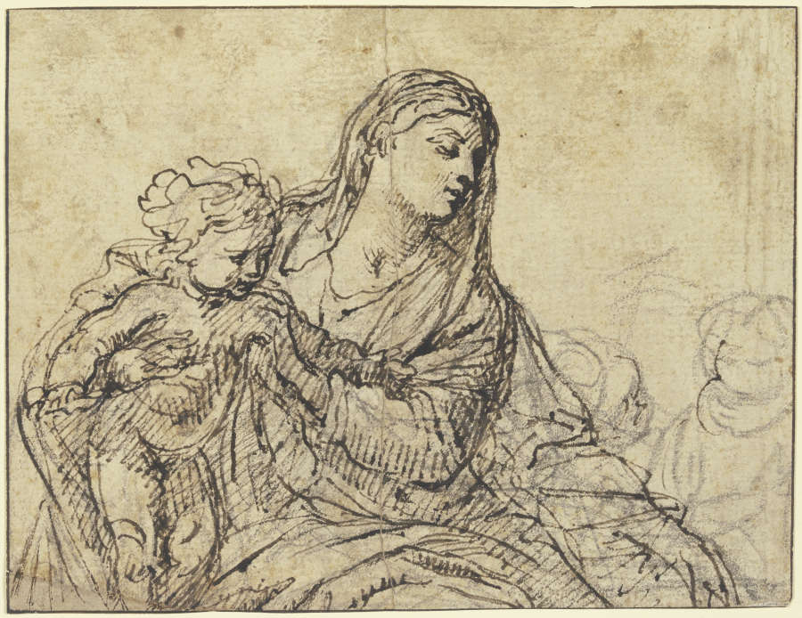 Sitzende Madonna mit Kind, Halbfigur nach rechts a Tizian