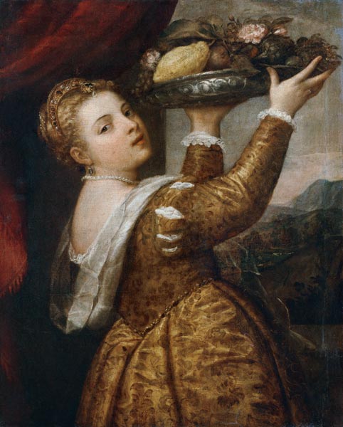 Girl with fruit bowl a Tiziano (alias Tiziano Vercellio)