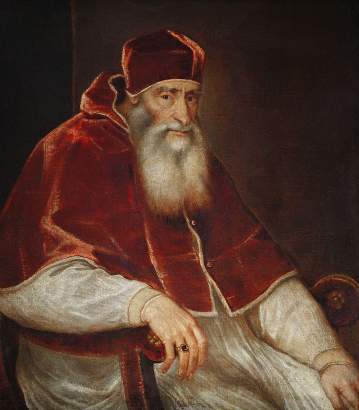 Pope Paul III. Farnese (1468-1549) a Tiziano (alias Tiziano Vercellio)