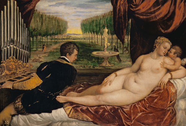 Venus with the organ player and a Putto. a Tiziano (alias Tiziano Vercellio)