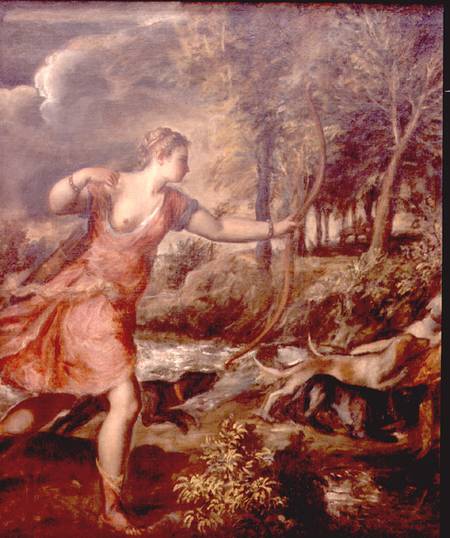The Death of Actaeon, detail of Diana a Tiziano (alias Tiziano Vercellio)