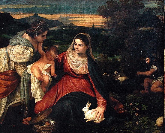 Madonna and Child with St. Catherine (The Virgin of the Rabbit) c. 1530 a Tiziano (alias Tiziano Vercellio)