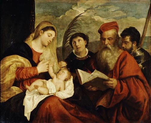 Madonna and Child with SS. Stephen, Jerome and Maurice a Tiziano (alias Tiziano Vercellio)