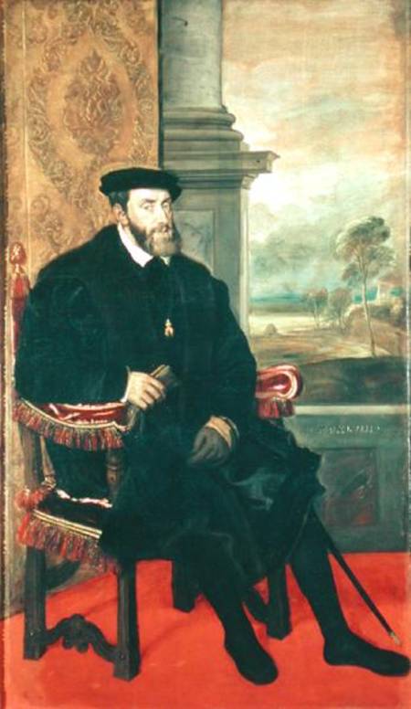 Seated Portrait of Emperor Charles V (1488-1576) a Tiziano (alias Tiziano Vercellio)