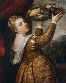 Girl with fruit bowl
