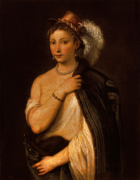 Titian / Yg.Woman with Plumed Hat / 1536 a Tiziano (alias Tiziano Vercellio)