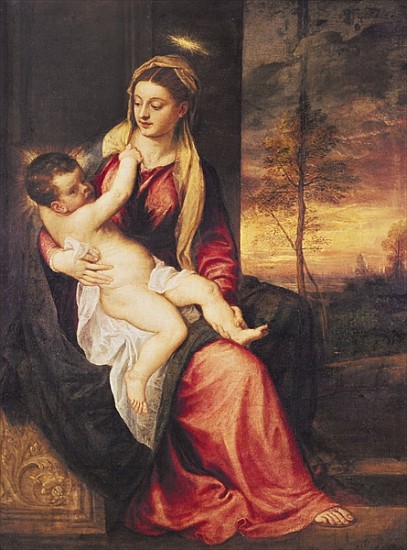 Virgin with Child at Sunset a Tiziano (alias Tiziano Vercellio)