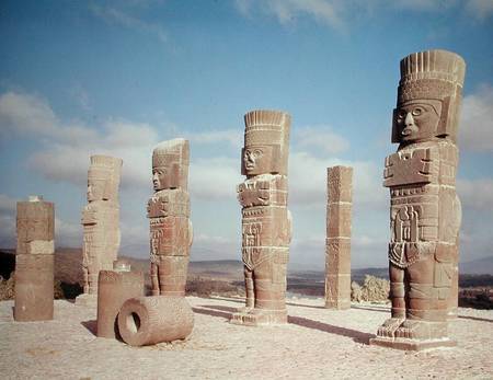 The atlantean columns on top of Pyramid B, Pre-Columbian a Toltec