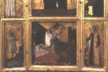 Resurrection with Christ as a boy and St. Catherine, bottom half of a triptych a Tommaso da Modena Barisino or Rabisino
