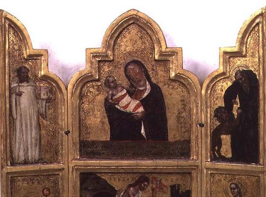 Madonna and Child with St. Benedict and St. Jerome, top half of triptych (see also 78652) a Tommaso da Modena Barisino or Rabisino