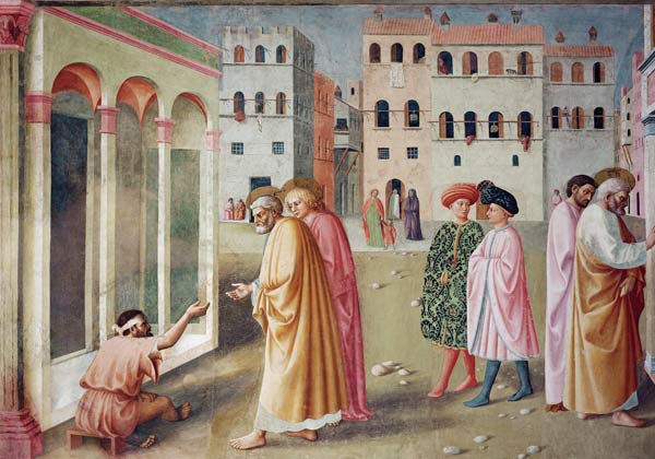 St. Peter healing a cripple, c.1427 (fresco) (detail of 57195) a Tommaso Masolino da Panicale
