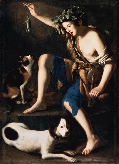 Young Shepherd Playing with a Cat