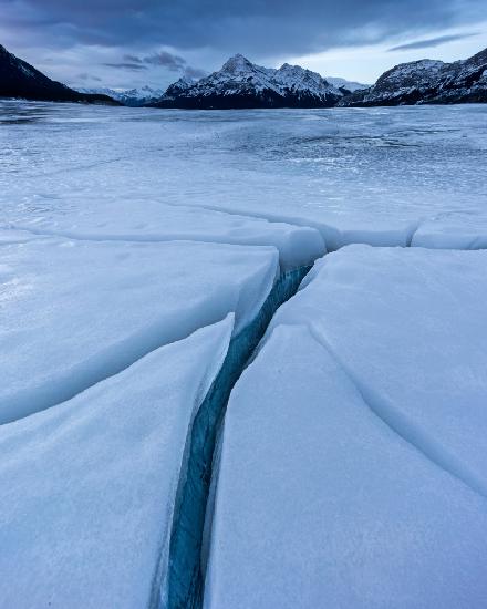 Frozen lake crevice