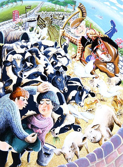 Bessie Bighead receives a stolen kiss amid the farmyard cows, 2007 (acrylic on panel)  a Tony  Todd