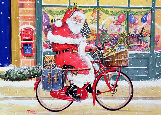 Father Christmas on a Bicycle (w/c)  a Tony  Todd