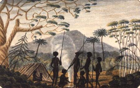 Group of aborigines around a campfire a T.R. Browne