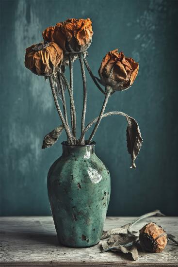 Dry Flowers In Turquoise Vase