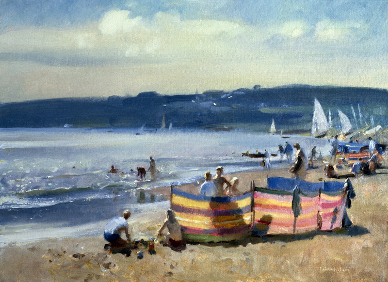 Children on the Beach at Abersoch (oil on canvas)  a Trevor  Chamberlain
