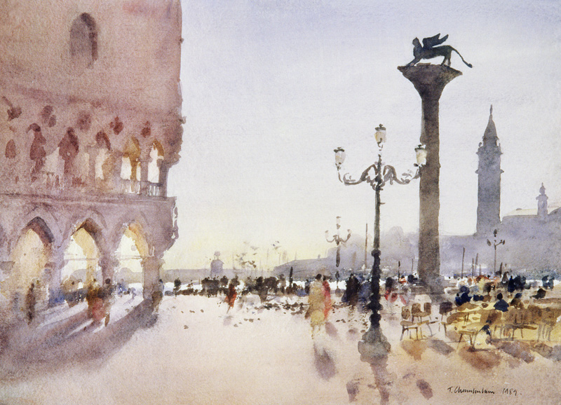 Early Morning, Piazzetta, Venice, 1989 (w/c on paper)  a Trevor  Chamberlain