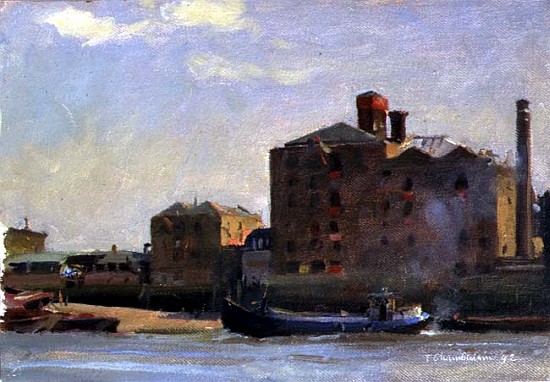 Against the Tide, Rotherhithe, 1992 (oil on canvas)  a Trevor  Chamberlain