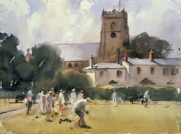 Bowls Match, Sidmouth (w/c on paper)  a Trevor  Chamberlain