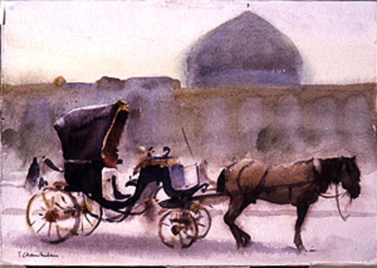 Horse and Carriage, Naghshe Jahan Square, Isfahan (w/c on paper)  a Trevor  Chamberlain