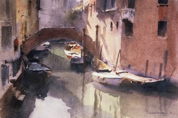A Quiet Canal in Venice, 1990 (w/c on paper)  a Trevor  Chamberlain