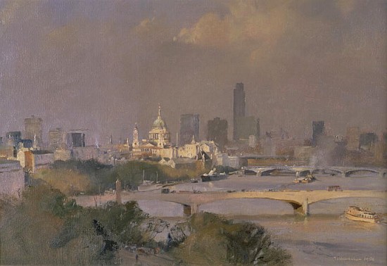 Sultry Afternoon in August, King''s Reach, 1988 (oil on canvas)  a Trevor  Chamberlain