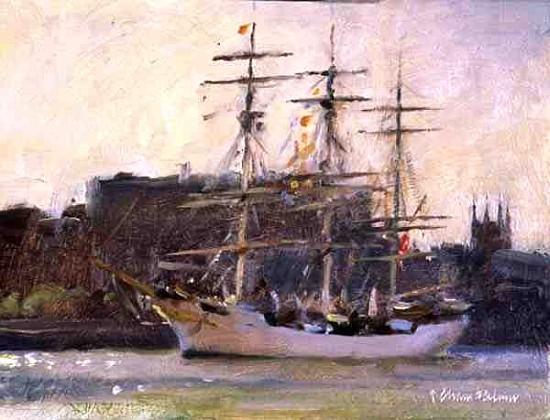Tall Ship off Southwark (oil on canvas)  a Trevor  Chamberlain