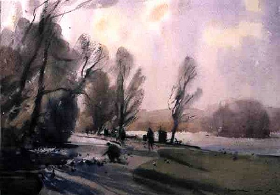 Winter Morning in the Park, 1990 (w/c on paper) a Trevor  Chamberlain