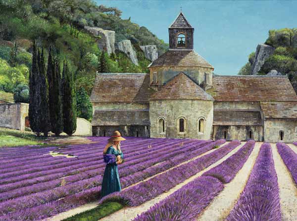 Lavender Picker, Abbaye Senanque, Provence (oil on canvas)  a Trevor  Neal