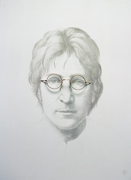 Lennon (1940-80) (silverpoint and spectacles on chinese white on hot pressed paper laid on board)  a Trevor  Neal