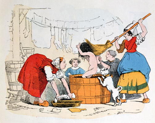 The Compulsory Bath, illustration for 'Les Defauts Horribles', c.1860 (colour litho) a Trim