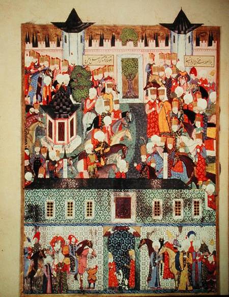 H 1517 f.17v Enthronement of Suleyman the Magnificent (1494-1566) from the 'Suleymanname' by Arifi a Scuola Turca