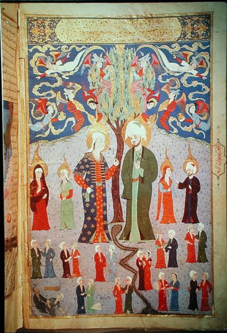 Adam and Eve and their Thirteen Twins, from 'Zubdet ut Tevarih' by Lokman a Scuola Turca